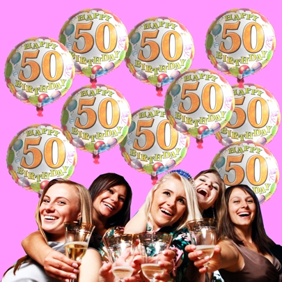 10 Luftballons aus Folie, Zahl 50, inklusive Helium-Ballongas zum 50. Geburtstag