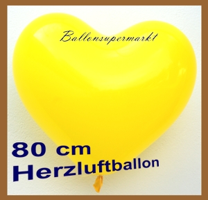 Gelber Riesen-Herzluftballon, 80 cm