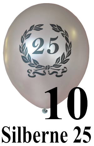 Silberner Luftballon Zahl 25 im Ehrenkranz
